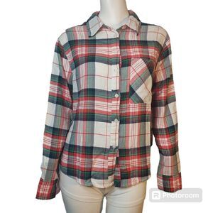 NWT Womans Aerie White/Red/Green Plaid Flannel Pajama Top